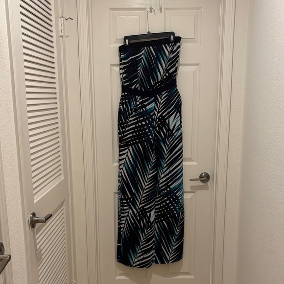 Trina Turk Pants - Trina Turk Black and Teal Leaf Print Wide-Leg Jumpsuit